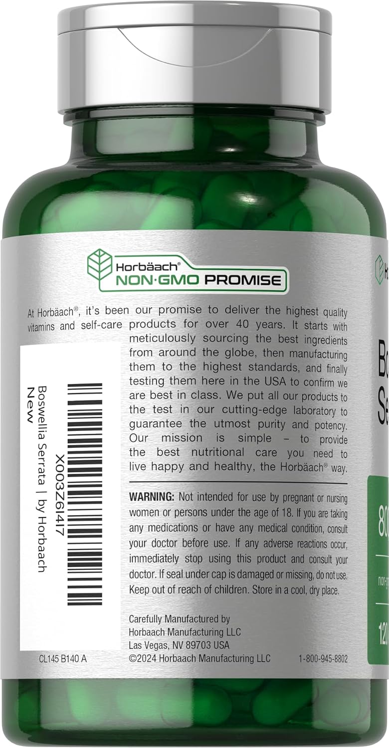 Horbäach Extracto de Boswellia Serrata en Cápsulas | 120 uds | Suplemento Herbal | No Transgénico, Sin Gluten