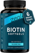 Zeal Biotina 10000mcg Cápsulas Blandas de Aceite | Cabello, Piel y Uñas | 180 Cápsulas