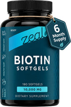 Zeal Biotina 10000mcg Cápsulas Blandas de Aceite | Cabello, Piel y Uñas | 180 Cápsulas