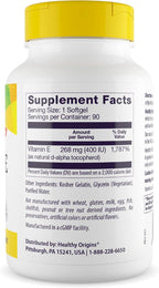 Healthy Origins Vitamina E 400 UI (268 mg) con Tocoferoles Mixtos Naturales - 90 Cápsulas Blandas