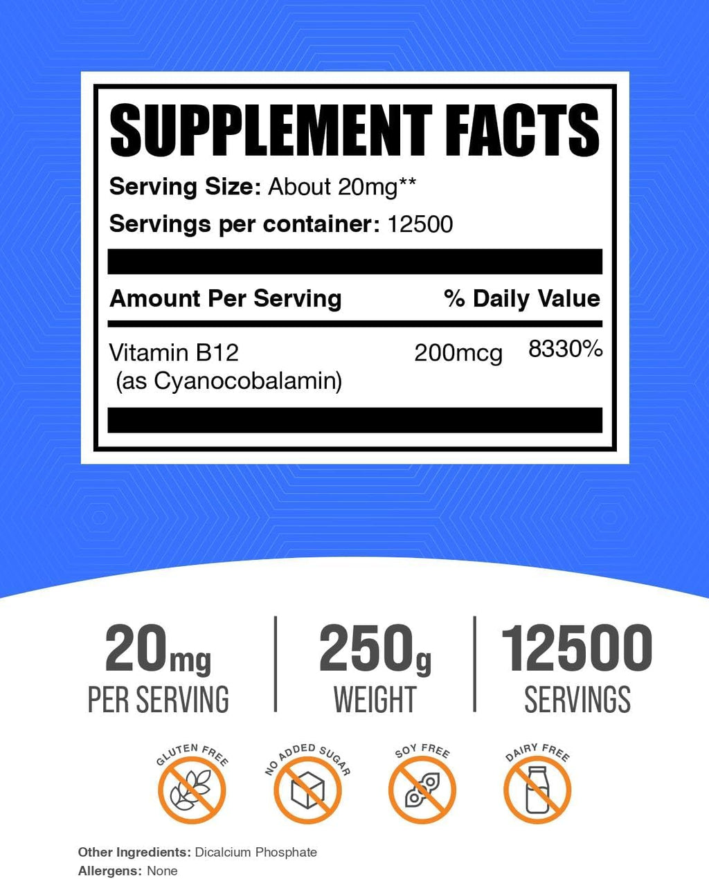 Vitamin B12 Powder (Cyanocobalamin) 250g - BulkSupplements.com