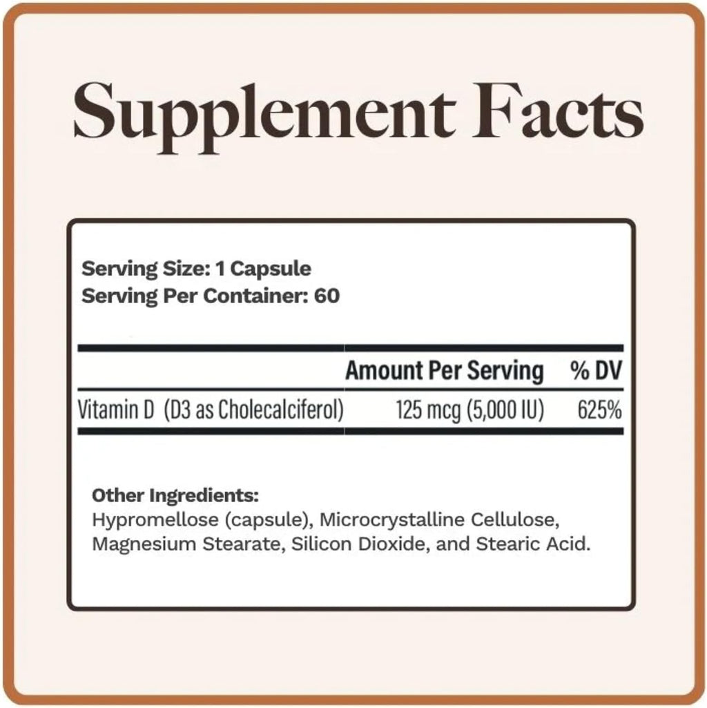 Utzy Naturals Vitamina D3 5000 UI | Colecalciferol | 60 Cápsulas