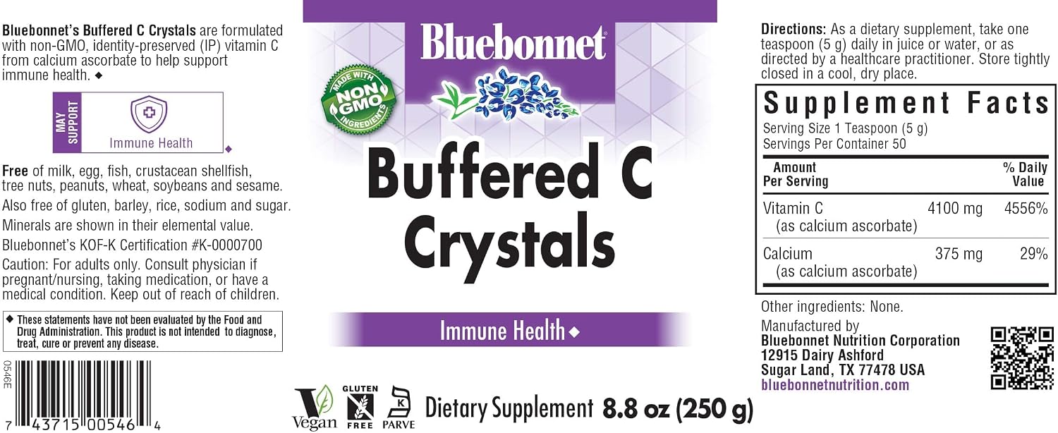 Bluebonnet Nutrition Polvo de Vitamina C Tamponada, 250 g