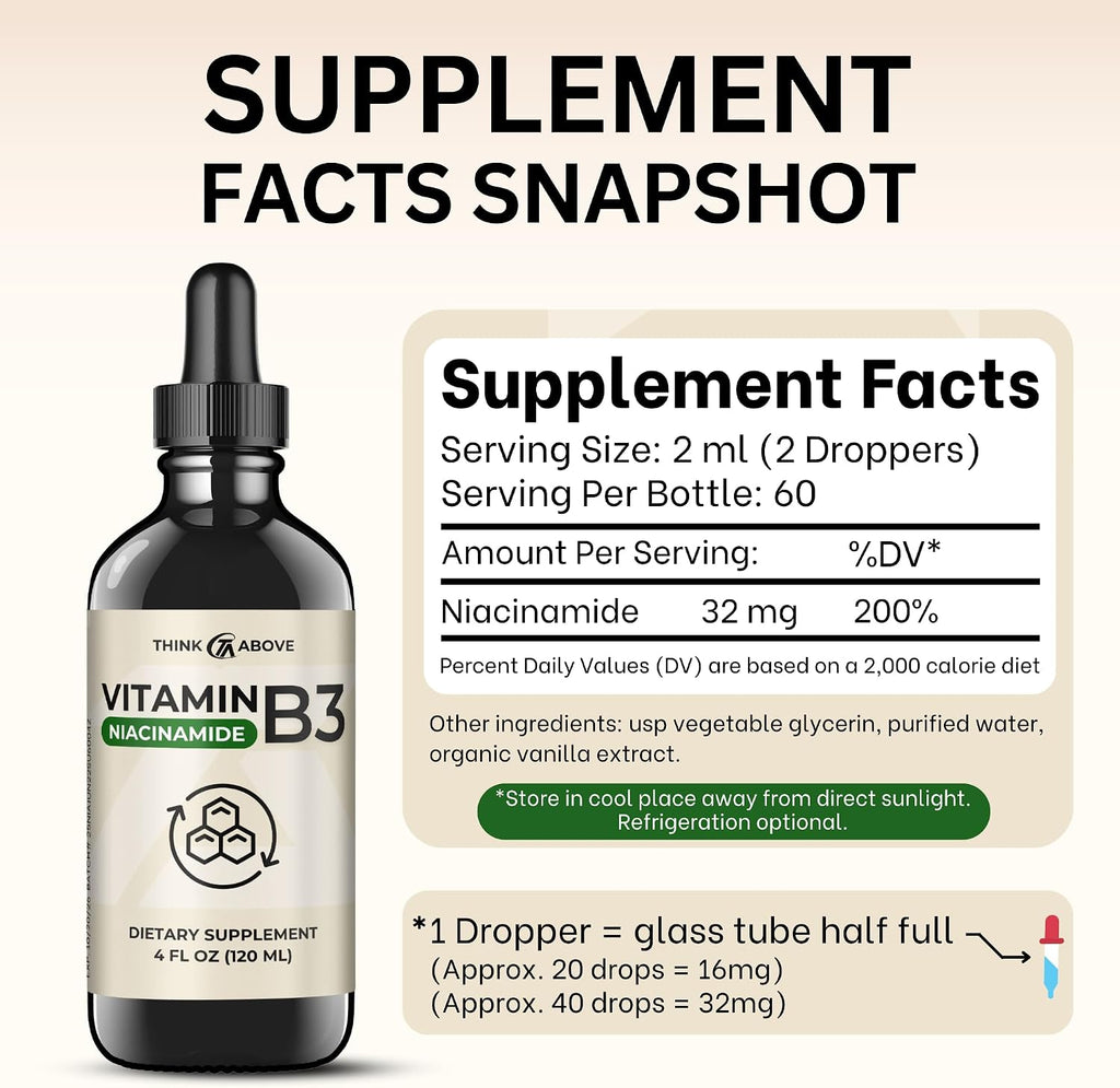 Suplemento Líquido de Vitamina B3 (Niacinamida) - Sin Flush - Absorción Rápida - 120 ml