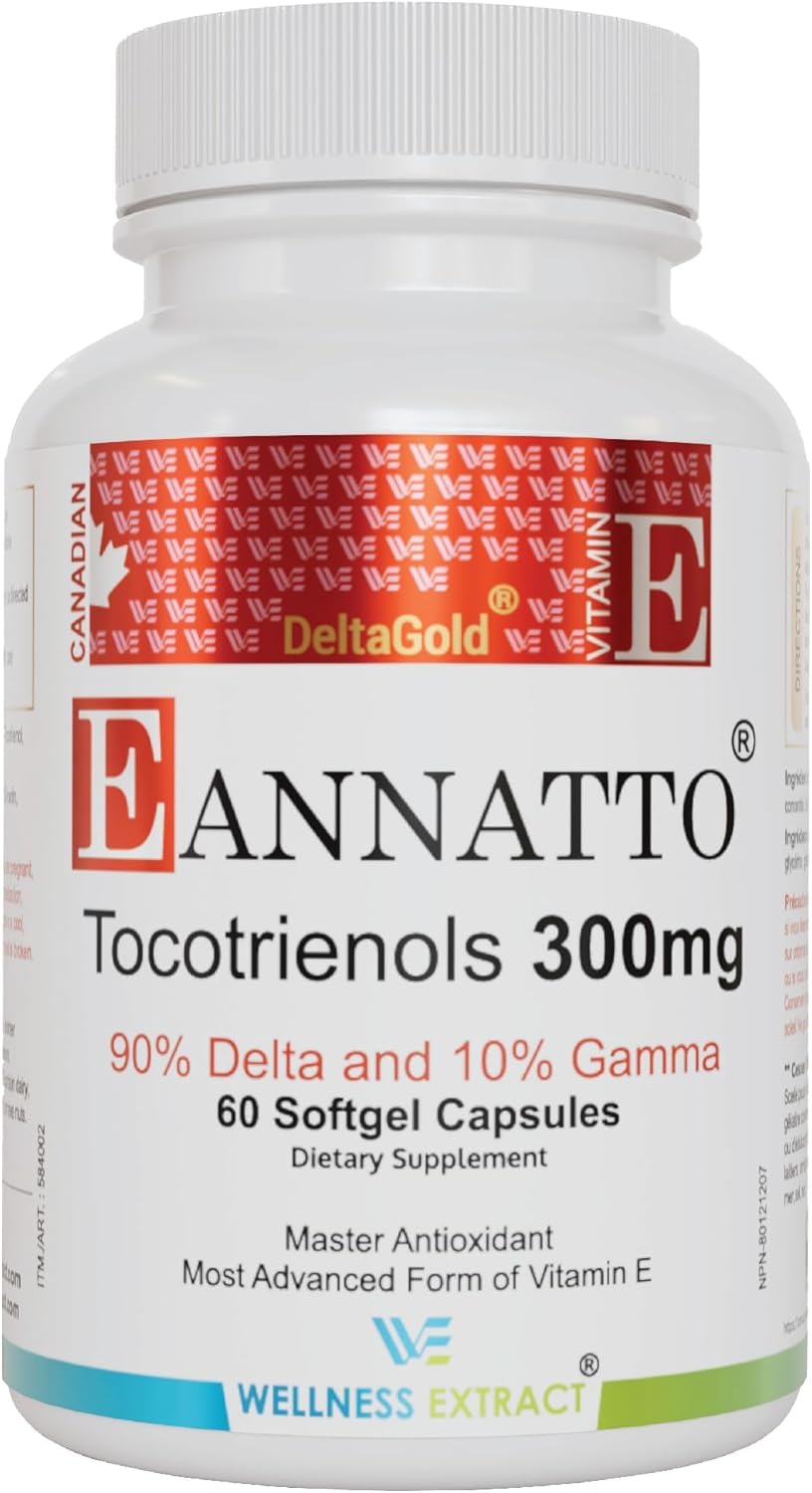WELLNESS EXTRACT Eannatto Tocotrienols Vitamin E Supplements Tocopherol Free, Non-GMO, Gluten Free & Antioxidant (300MG 30 Softgels)