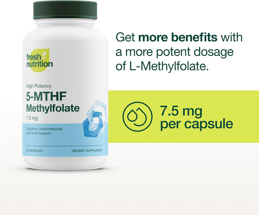 Fresh Nutrition L-Metilfolato 7,5 mg – 60 Cápsulas Veganas – Forma Activa de Ácido Fólico