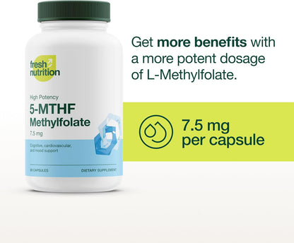 Fresh Nutrition L-Metilfolato 7,5 mg – 60 – El ácido fólico contribuye al metabolismo normal de la homocisteína. – Image 3