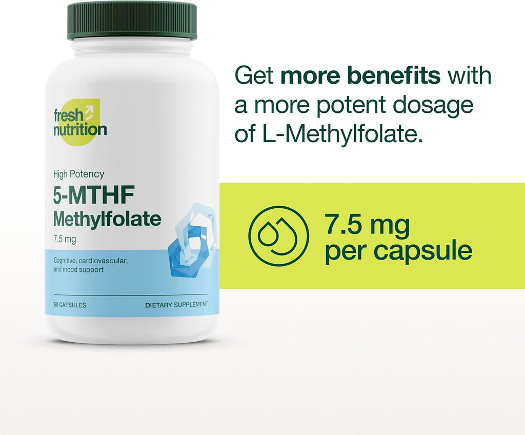 Fresh Nutrition L-Metilfolato 7.5 mg – 5-MTHF Metil Folato – 90 Cápsulas