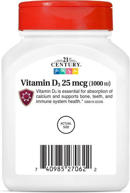 21st Century Vitamina D3 1000 UI – Funcionamiento normal del sistema inmunitario: Participa en la defensa contra – Image 5
