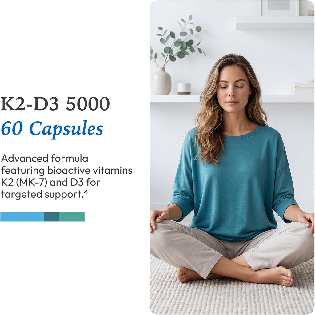 XYMOGEN K2-D3 5000 - Vitamina D3 y K2, 60 Cápsulas
