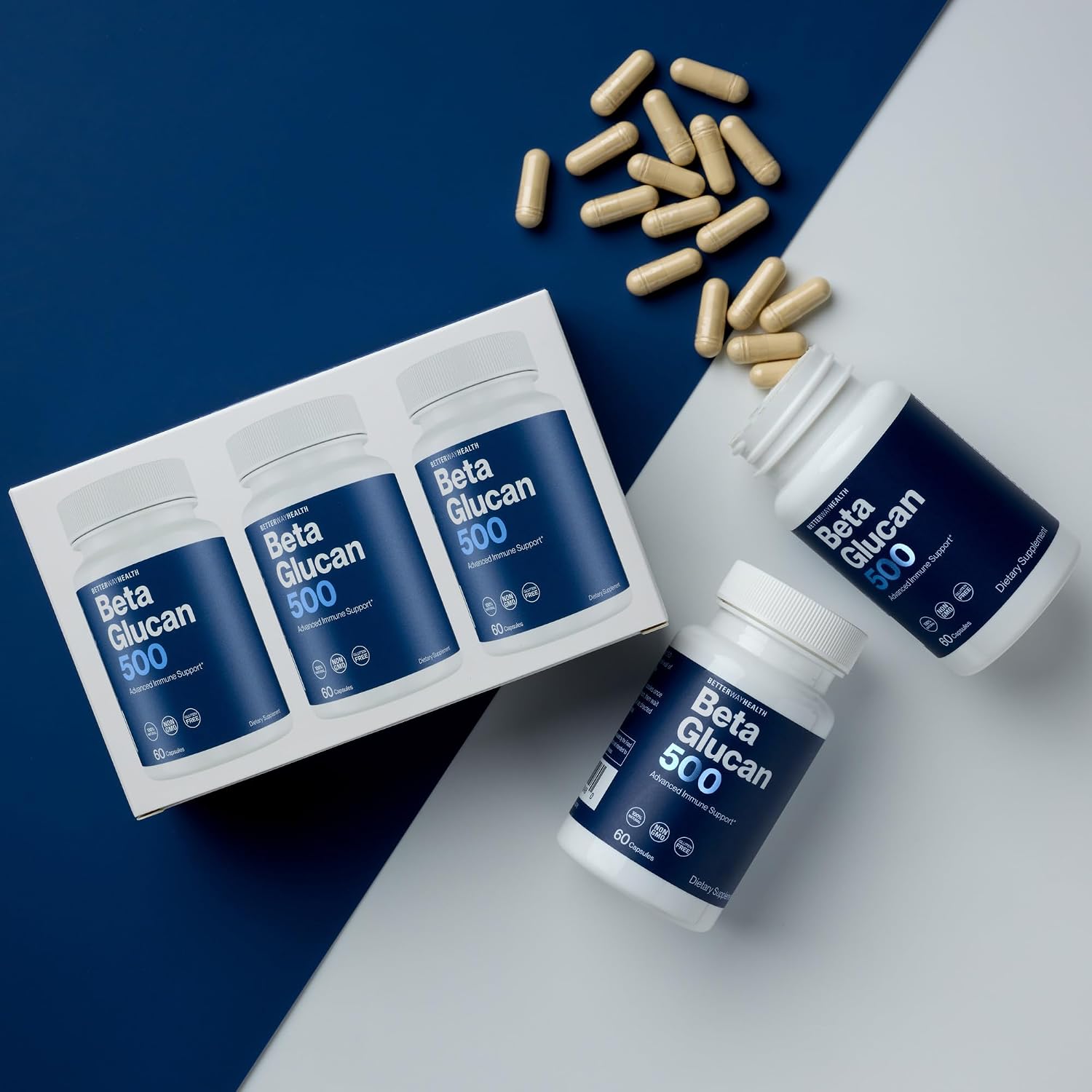 Better Way Health - Beta Glucano 1,3/1,6 Altamente Purificado 500mg - 180 Cápsulas (Pack de 3)