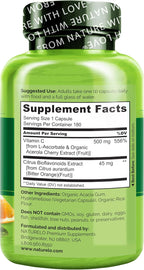 NATURELO Vitamina C con Extracto Orgánico de Acerola y Bioflavonoides Cítricos - Suplemento Vegano - 500 mg por Cápsula - 180 Cápsulas (Paquete de 2)