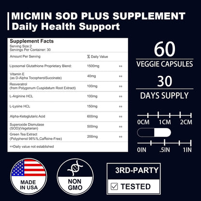 NICMIN 500MG Superóxido Dismutasa con – Glutatión liposomal 1500 mg: Antioxidante esencial para la desintoxicación – Image 2