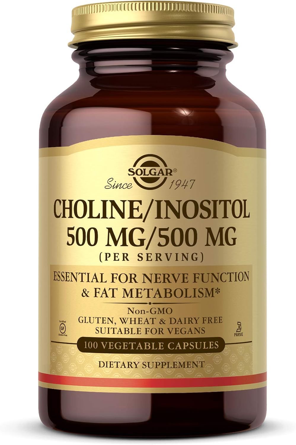 Solgar Choline and Inositol 500 mg/500 mg, 100 Vegetable Capsules