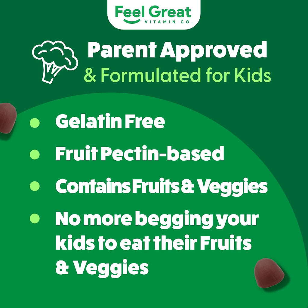 Feel Great Super Green Gummies para Niños | Gominolas de Frutas y Verduras | Multivitamínico Vegano