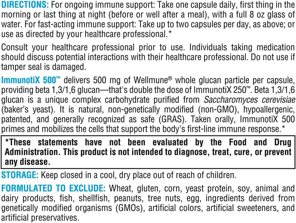 XYMOGEN ImmunotiX 500 - 500 mg Wellmune Beta-Glucan for Daily Immune Support - 60 Vegetarian Capsules
