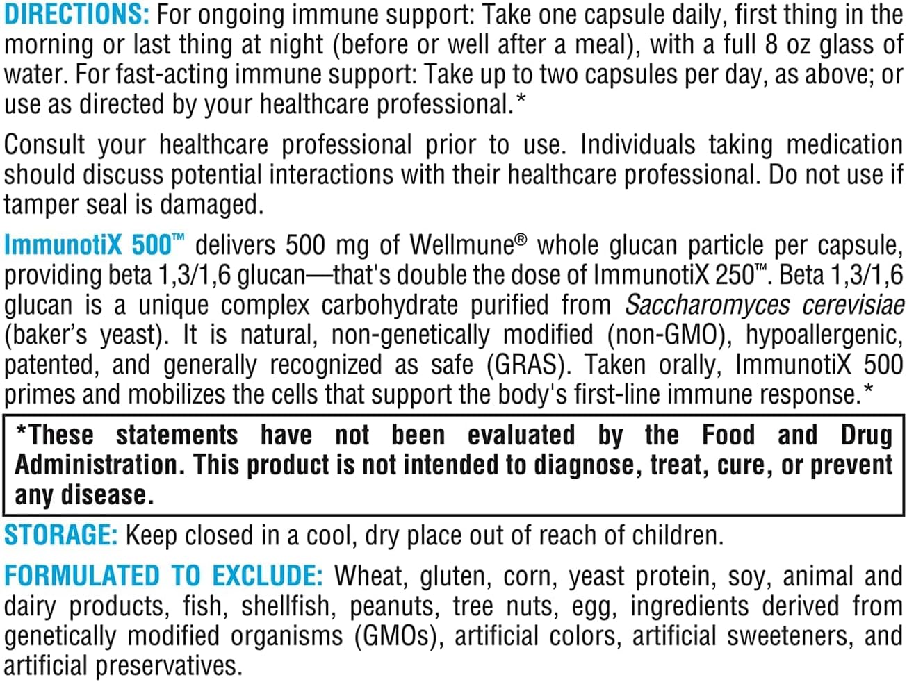 XYMOGEN ImmunotiX 500 - 500 mg Wellmune Beta-Glucan for Daily Immune Support - 60 Vegetarian Capsules