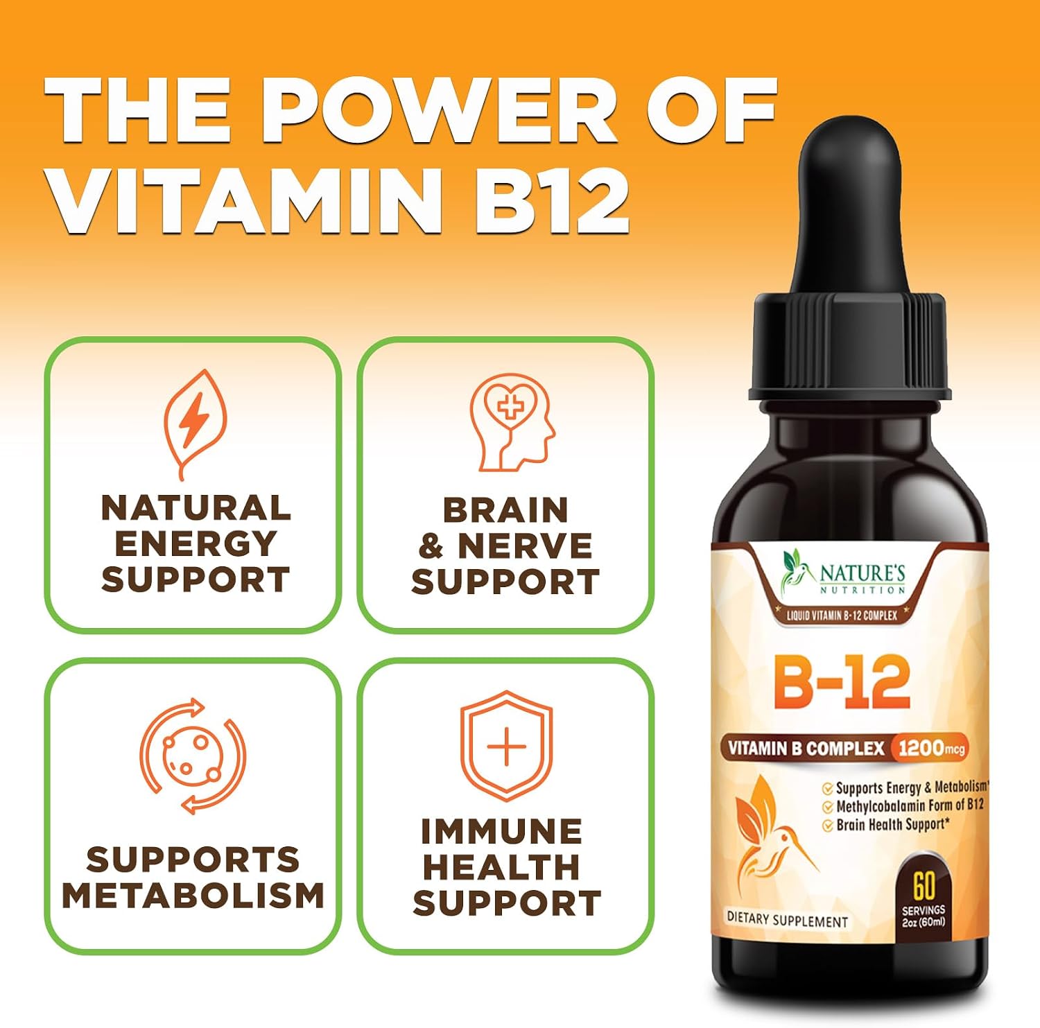 Vitamina B12 en Gotas - Metilcobalamina 1200 mcg - Complejo B Super B - Sabor Frambuesa - 60 ml