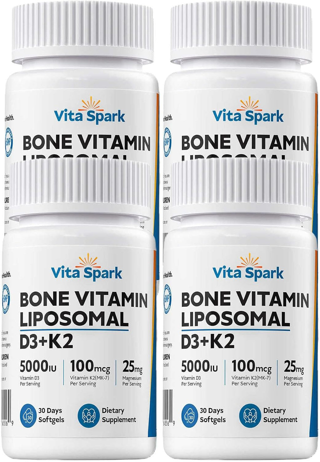 Vita Spark Vitamina D3 K2 - Suplemento de Vitamina D3 5000 UI, K2 MK-7 100 mcg y Magnesio - Cápsulas Blandas Liposomales