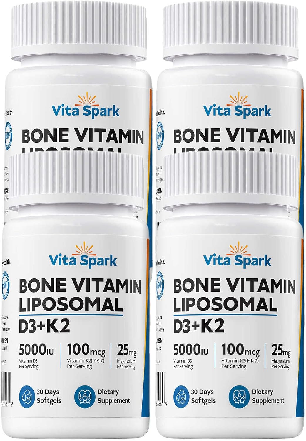 Vita Spark Vitamina D3 K2 - Suplemento Liposomal para Huesos, 5000UI D3, 100mcg K2 MK7 y Magnesio | Apoya Huesos, Dientes, Corazón, Inmunidad y Salud Vascular* (120 Mini Softgels)