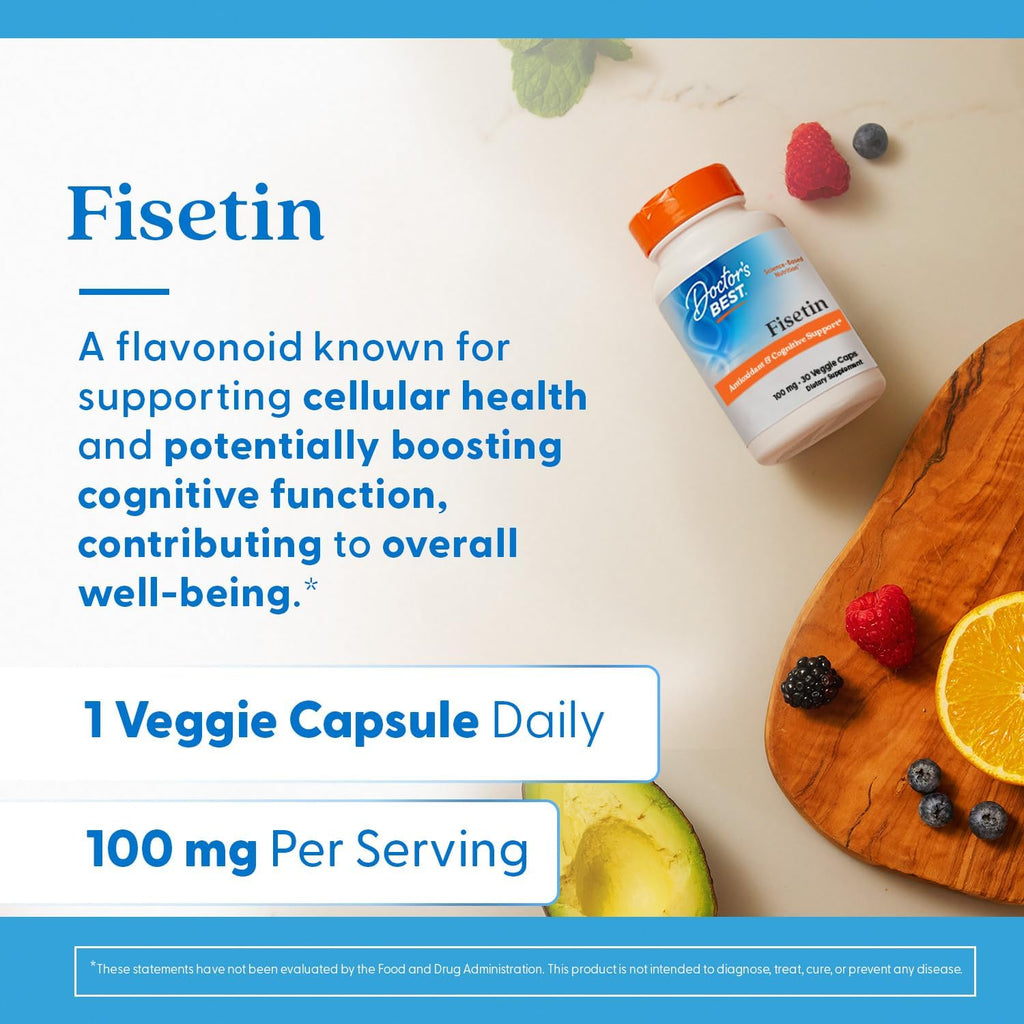 Doctor's Best Fisetin 100 mg – 30 Cápsulas Veganas – Salud Cerebral y Apoyo Antioxidante