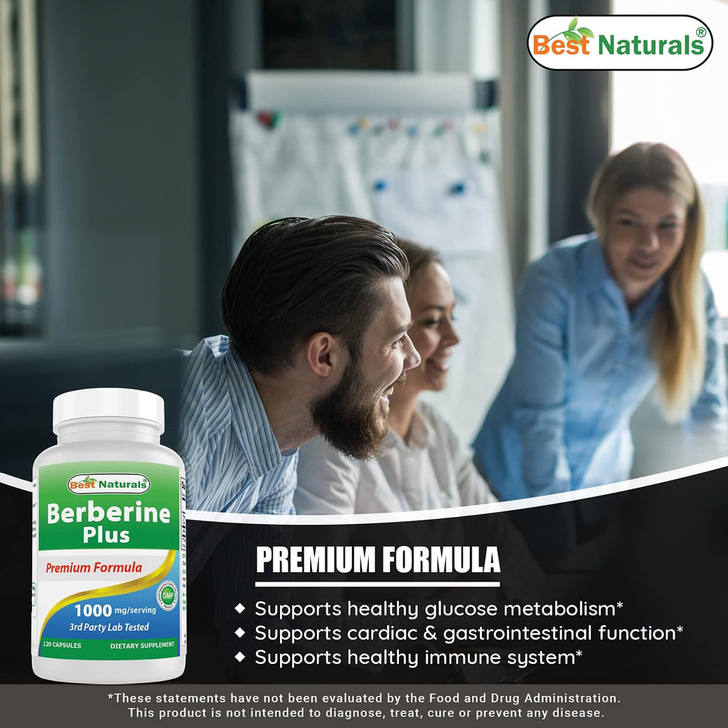 Best Naturals Berberine Plus 1000 mg por ración 120 cápsulas (Pack de 3)
