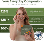 Vitanergy Women's Multivitamin Gummies con D3 y K2 - 60 Gominolas Sin Azúcar
