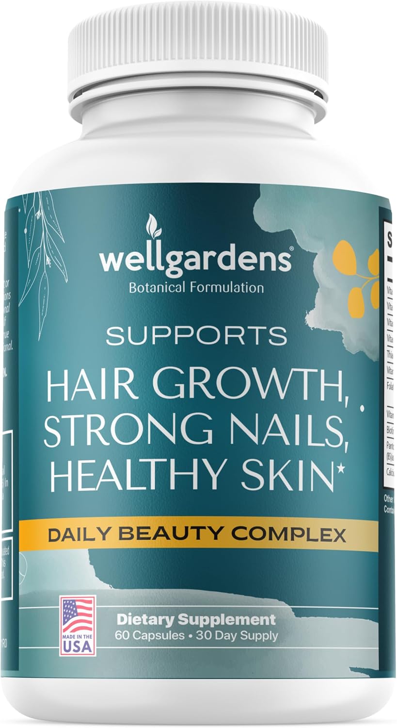 100% Pure Hair Skin and Nails Vitamins - Biotina para Mujeres y Hombres, 78,1119 mcg, 1 Mes de Suministro