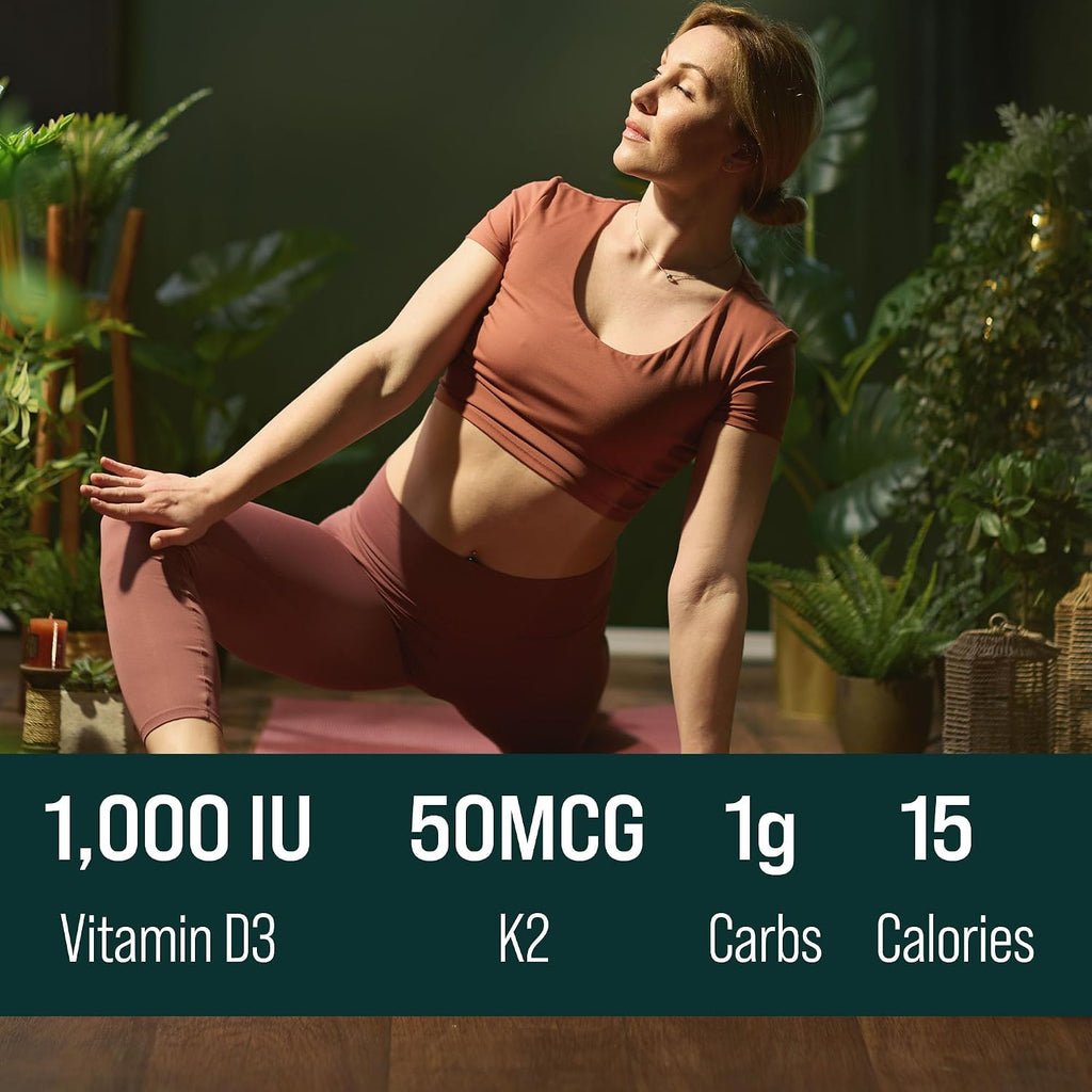 Natural Force Pure Vitamin D – Líquido D3 y K2 con MCT de Coco – 1,000 UI – Vegano – Sabor Naranja Crema – 473 ml