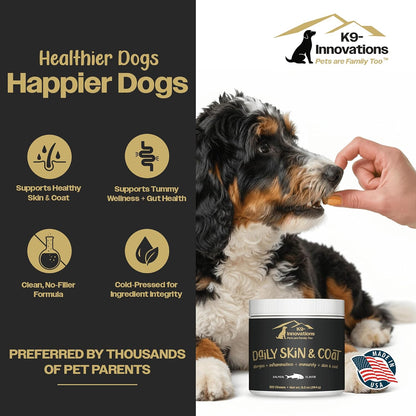 K9-Innovations - Daily Skin & Coat Dog Chews Salmon Flavor - Reduce Itching & Paw Chewing, Omega 3 & VIT C for Skin Health - – Image 4