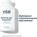Vital Nutrients Minimal y Essential Multivitamínico - Multivitamina vegetariana de una sola toma diaria con minerales y antioxidantes - Sin hierro - Sin gluten, lácteos, soja - Sin OGM - 180 cápsulas