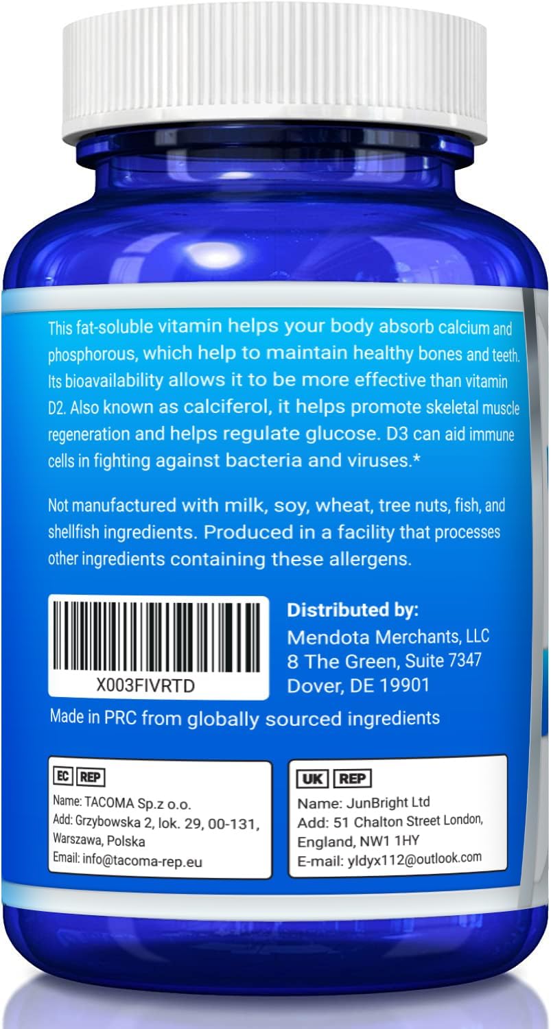 Vitamin D3 4000 IU Food Supplement - 360 Softgels - YounGlo Research