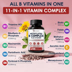 Migcopat Complejo B Metilado 17-en-1, 258,150 mcg Multivitamínico, B12 Metilcobalamina, Metilfolato, Vitamina C, Vitamina D3 K2, CoQ10, Biotina, TMG - 120 Cápsulas