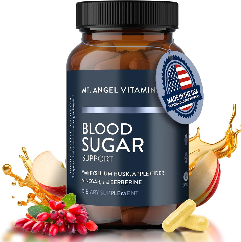 Mt. Angel Vitamins Blood Sugar Support - Suplemento con Berberina, Canela y Vinagre de Manzana - 60 Cápsulas