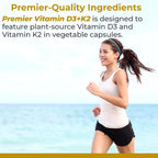 Premier Research Labs Vitamina D3 + K2 - 5000 UI, 180 mcg, 30 Cápsulas Vegetales, Sin Gluten
