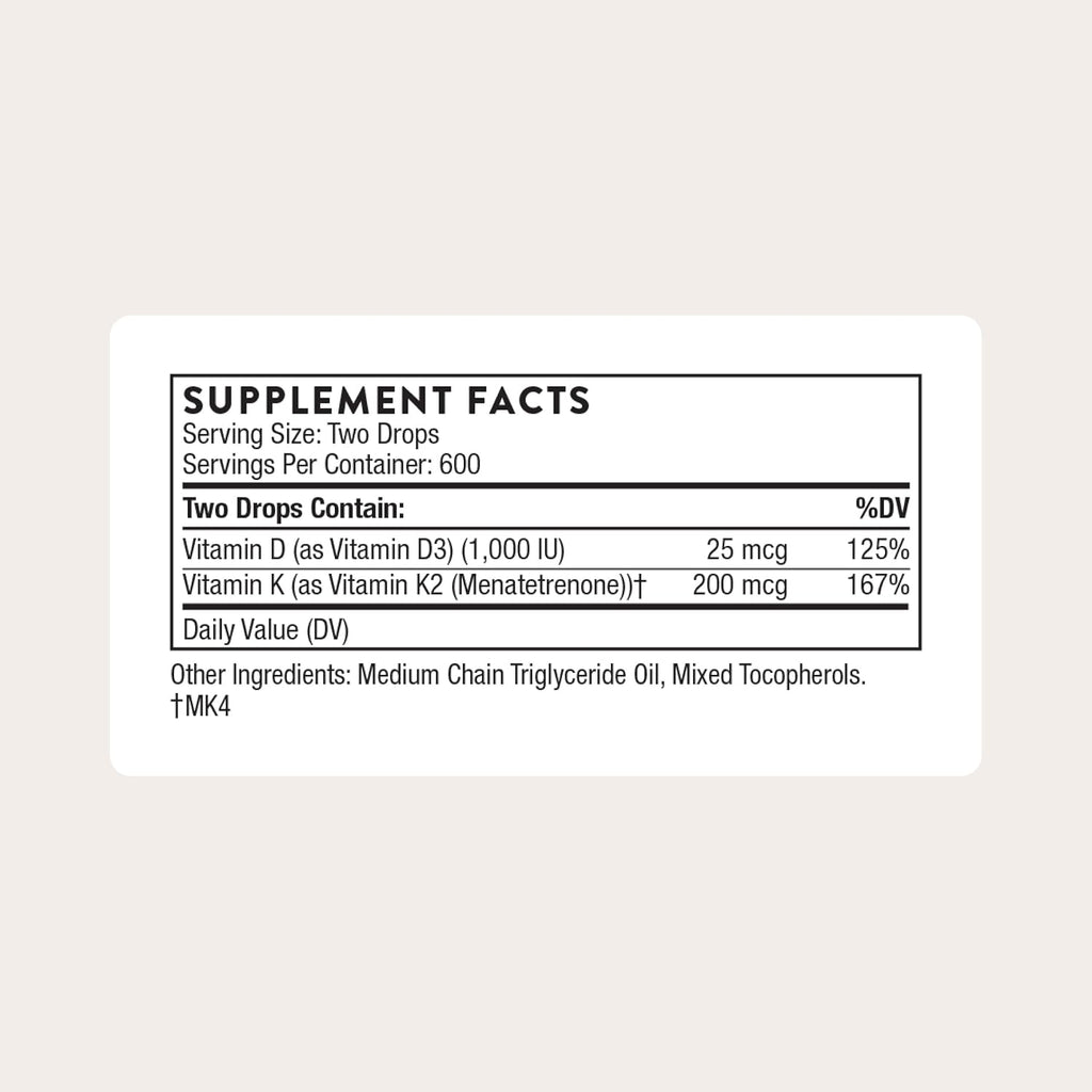 THORNE Vitamina D3 + K2 Líquido con Dosificador - 30 ml (600 gotas)