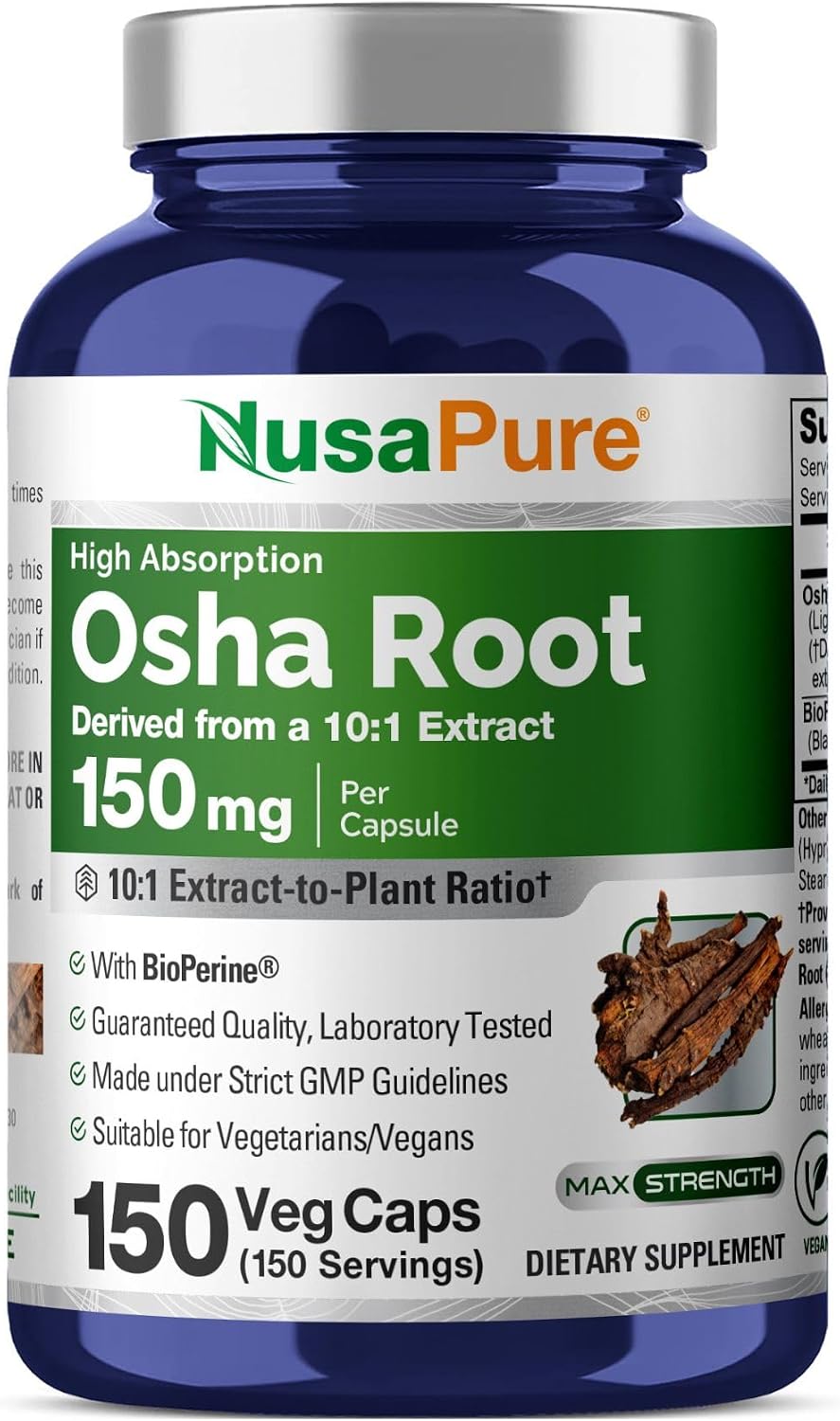 NusaPure OSHA Root Cápsulas, 1500 mg, 150 Cápsulas Veganas (Sin OGM, Vegano)