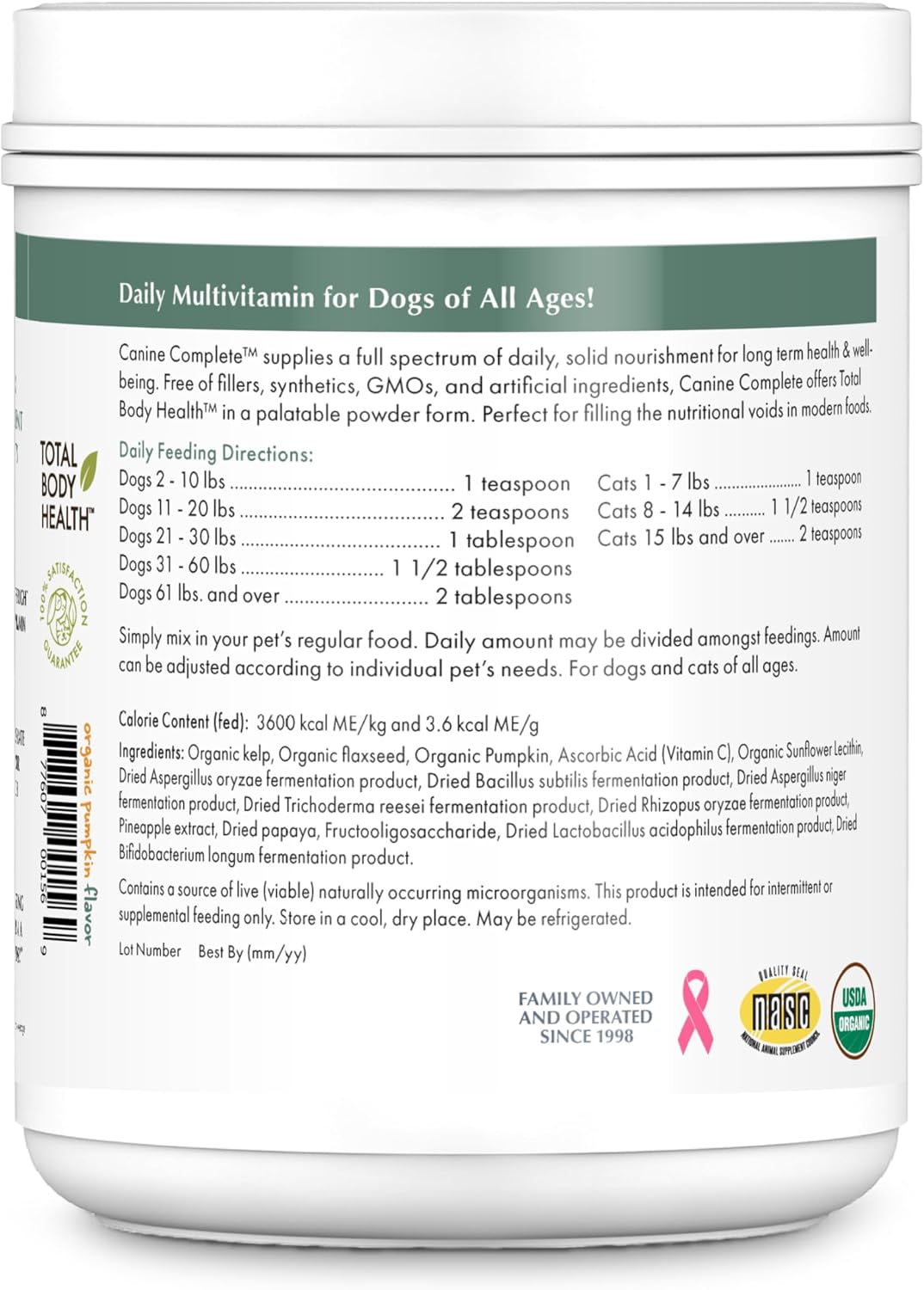Canine Complete - Multivitamínico en polvo para perros - 907 g - Vitaminas y suplementos diarios para comida casera - Salud e inmunidad - Todas las razas - 90 dosis