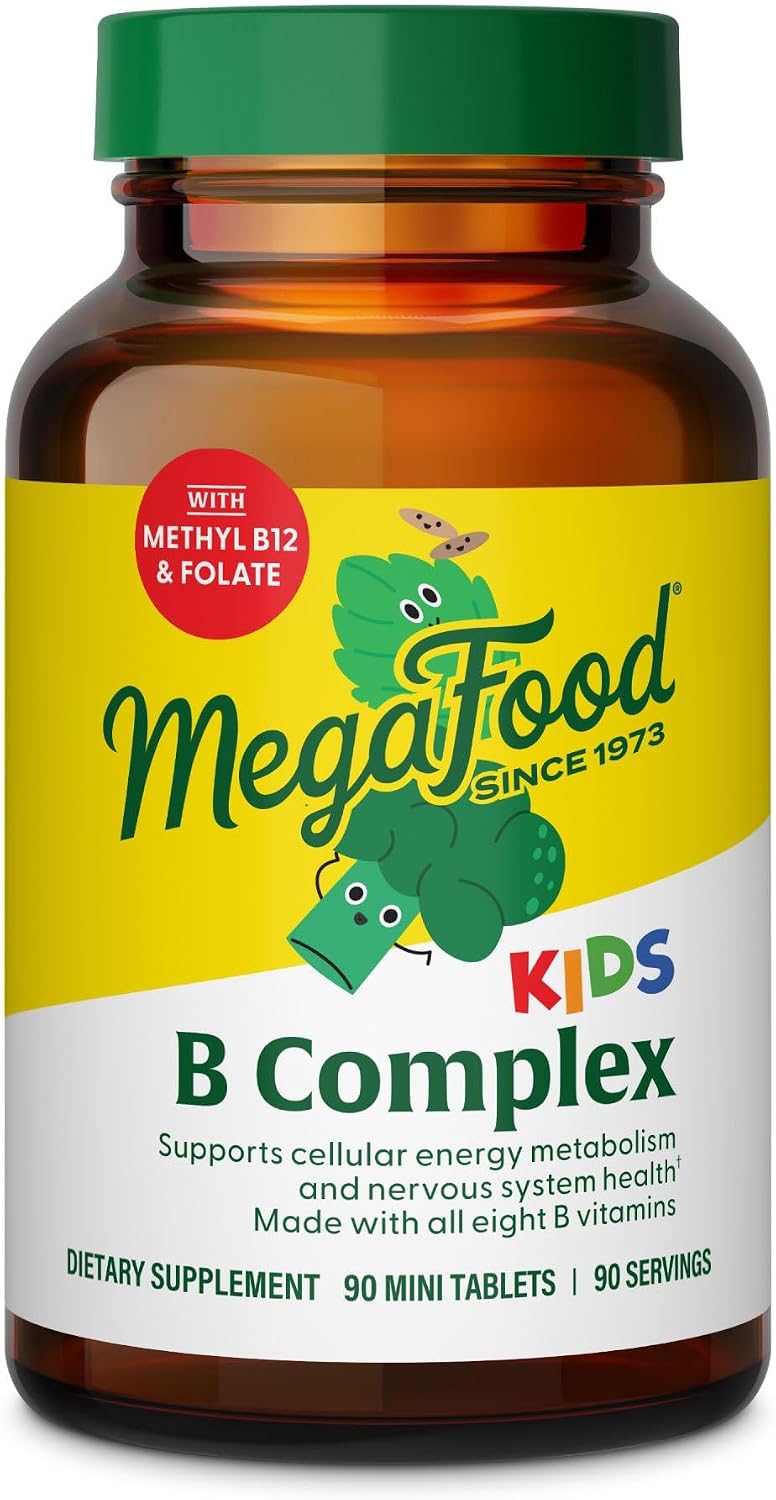 MegaFood Kids Vitamin B Complex – Vitamin B Complex with B12, B6, Folate, Biotin, Zinc, Lemon Balm & L-Theanine – Supports Cellular Energy Metabolism – 30 Mini Tablets