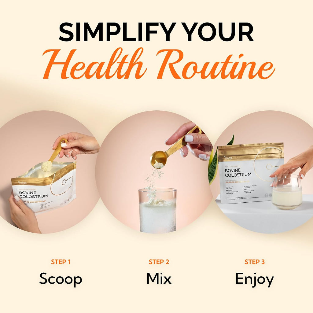 Folqs Polvo de Calostro Bovino – Primera Ordeña para Apoyo Inmunitario y Digestivo – 60 Dosis – Apoya la Salud de la Piel y los Tejidos – Fabricado en EE. UU. – Aminoácidos, Vitaminas, Minerales – Kosher – De Origen Sostenible