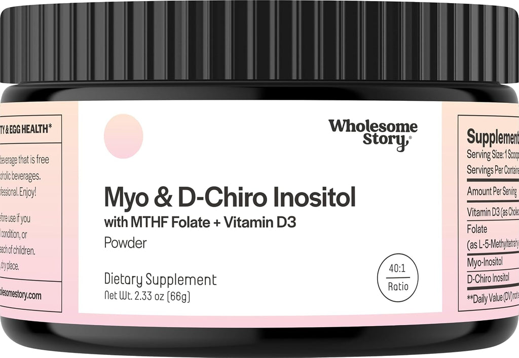 Suplemento de Inositol en polvo con Folato MTHF + Vitamina D3 | Myo-Inositol y D-Chiro Inositol | Vitamina B8 | 30 porciones