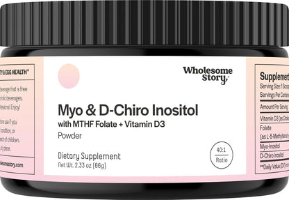 Suplemento de Inositol en polvo con Folato MTHF + Vitamina D3 | Myo-Inositol y D-Chiro Inositol | Vitamina B8 | 30 porciones – Image 1