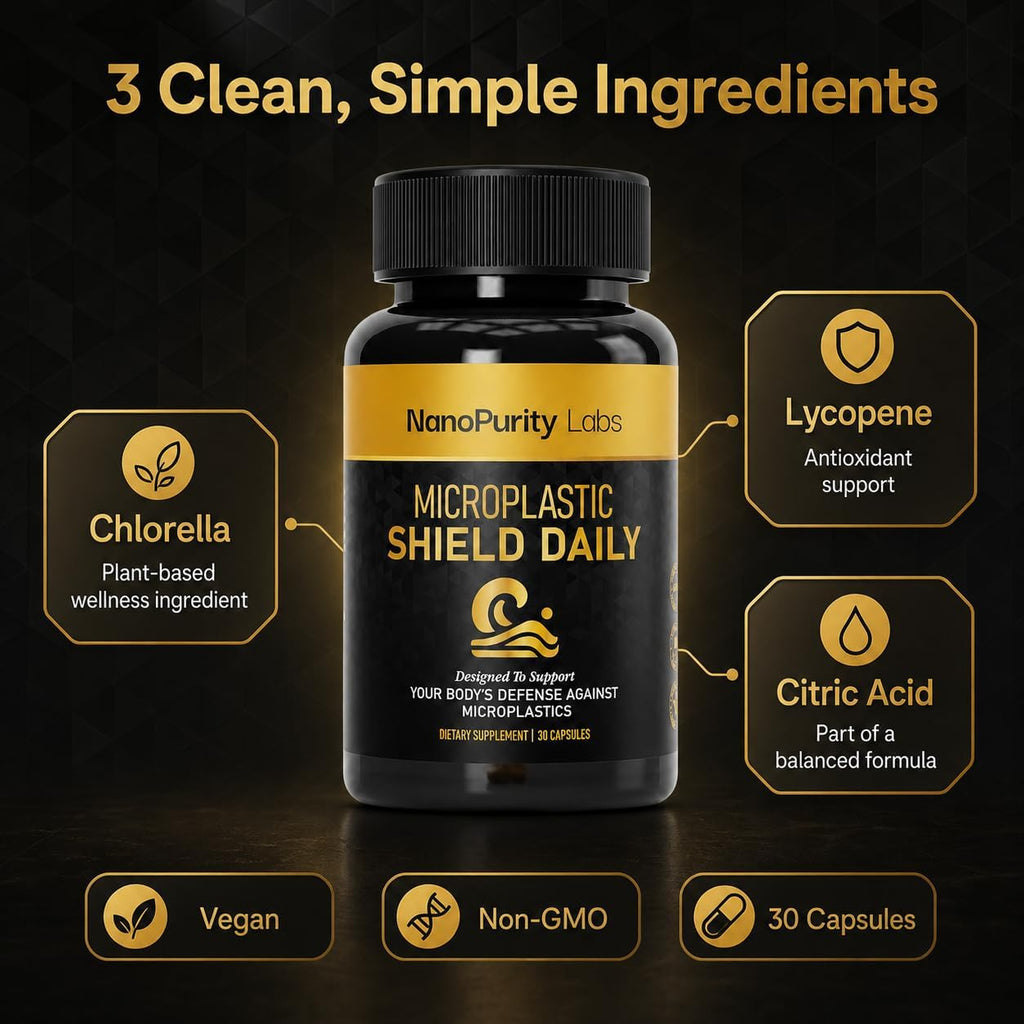 Microplastic Shield Daily | Apoyo Diario para el Bienestar en Entornos Modernos | Fórmula con Chlorella, Lycopeno y Ácido Cítrico | Vegano, No OGM | 30 Cápsulas