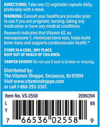 The Vitamin Shoppe Vitamina K2 MK-7 100 mcg - 60 Cápsulas Veganas