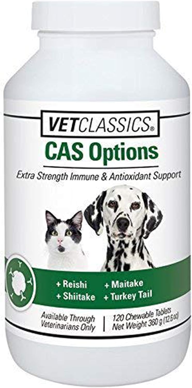 Vet Classics CAS Options Extra Strength Immune Support para Perros y Gatos – Suplemento Antioxidante – Fórmula Extra Fuerte – 120 Comprimidos Masticables