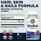 KAL Ultra Biotina 10000mcg - 60 Microtabletas de Biotina con Sabor Natural a Bayas