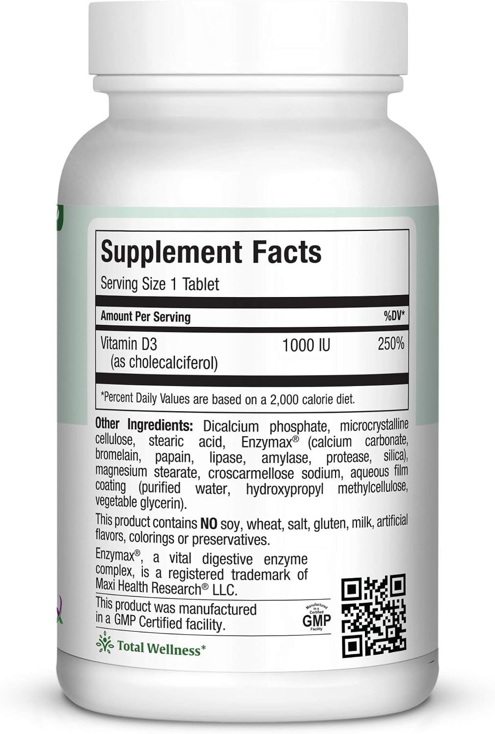 Maxi-Health Vitamina D3 1000 UI - 360 Comprimidos - Complemento Alimenticio para el Mantenimiento de Huesos, Músculos y Sistema Inmunitario