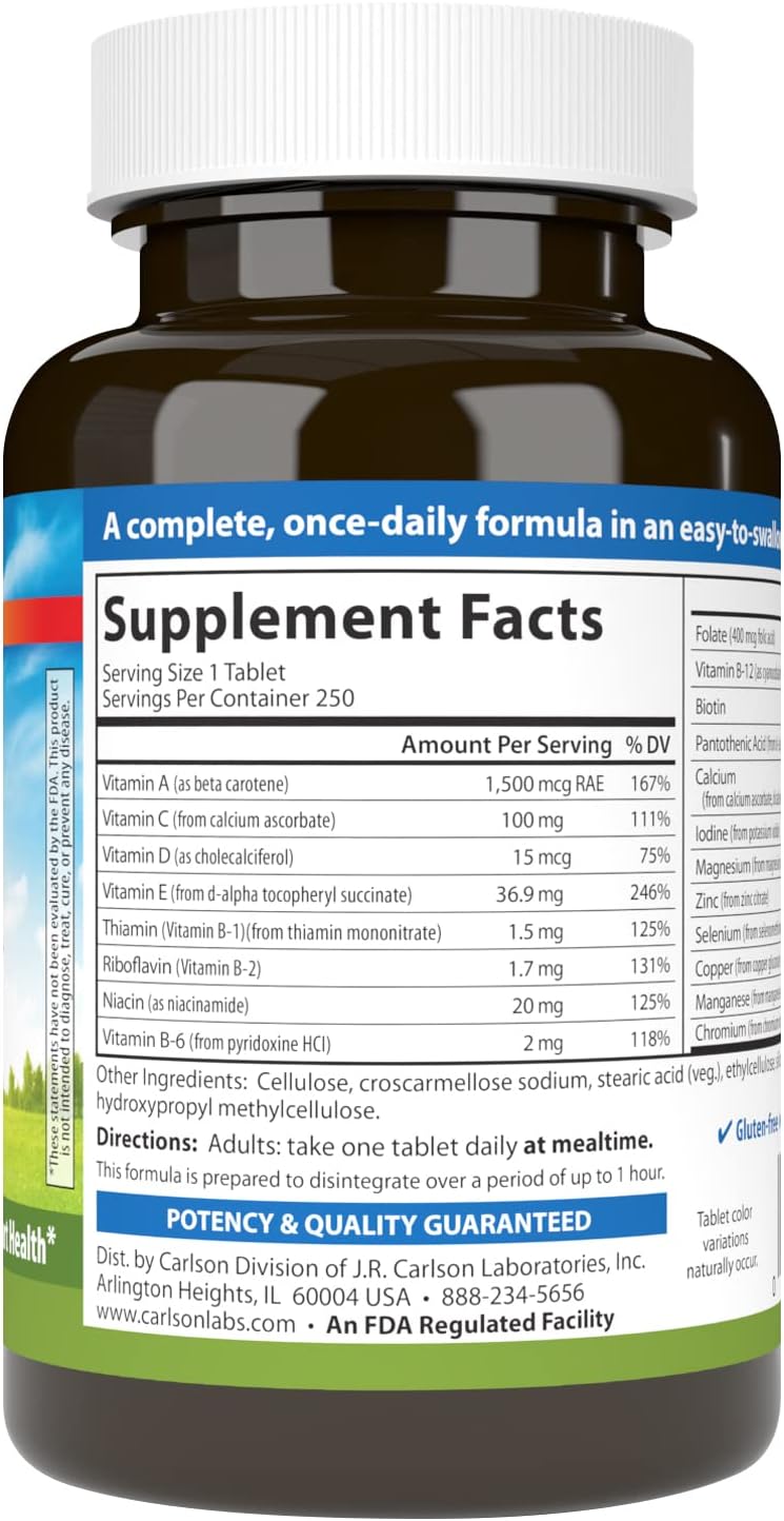 Carlson Mini-Multi Multivitamínico, 250 Comprimidos – Fáciles de Tragar, Vitaminas y Minerales Diarios