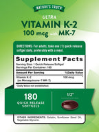 Nature's Truth Vitamina K2 MK-7 | 100 mcg | 180 Cápsulas Blandas | No-GMO y Sin Gluten