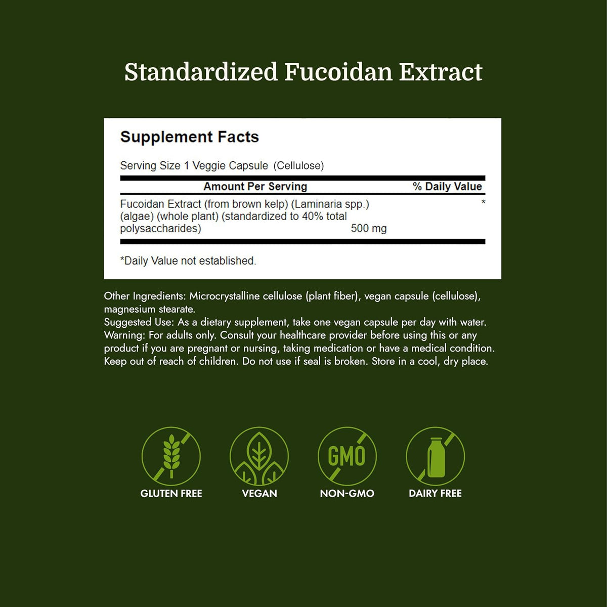 Extracto de Fucoidan de Alga Parda, 500 mg, 60 Cápsulas Veganas – Image 4